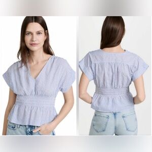 Madewell Ellis Top in light blue and white seersucker S